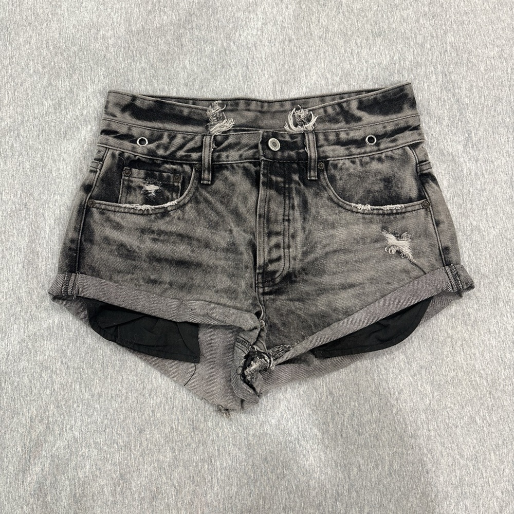 Distressed Black Denim Shorts